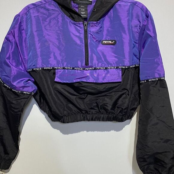 Petals Women's Athletic Full Zip Hooded Cropped Jacket Purple & Black Size S - Picture 1 of 9